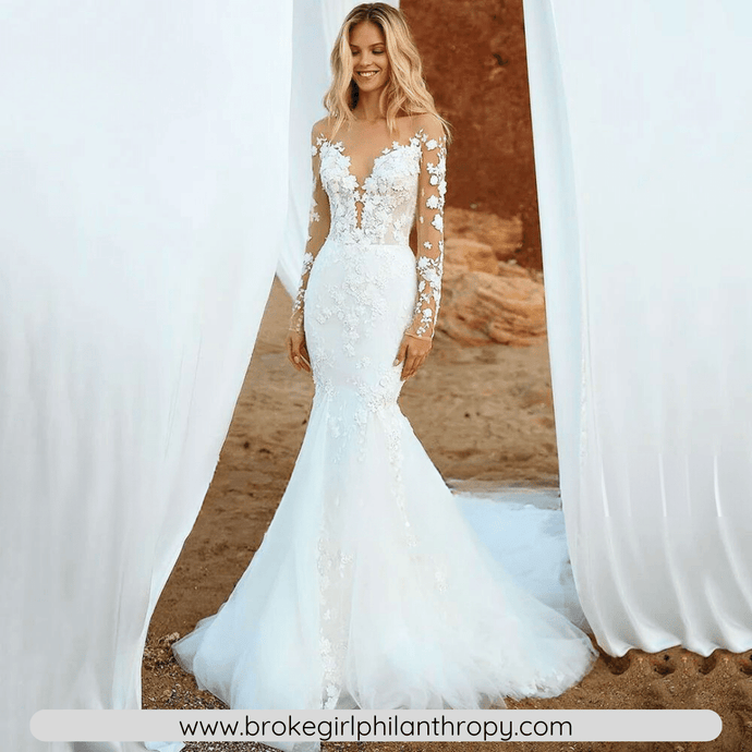 Long Sleeve Lace Mermaid Wedding Dress -Backless Broke Girl Philanthropy