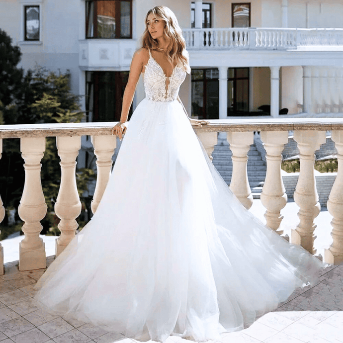 Modern A-Line Tulle Beach Wedding Dress Broke Girl Philanthropy