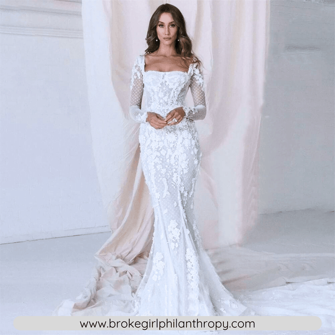 Modern Sexy Mermaid Flower Lace Backless Wedding Gown Broke Girl Philanthropy
