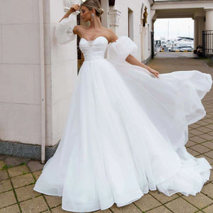 Modern Wedding Dress-Sweetheart A Line Wedding Dress-Puff Sleeves | Wedding Dresses