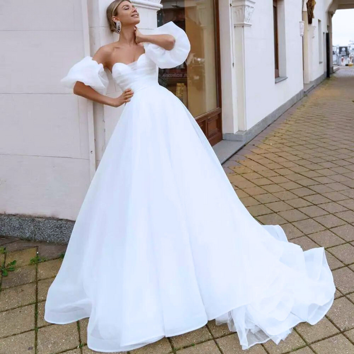 Modern Wedding Dress-Sweetheart A Line Wedding Dress-Puff Sleeves | Wedding Dresses