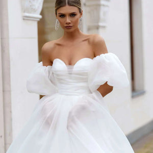 Modern Wedding Dress-Sweetheart A Line Wedding Dress-Puff Sleeves | Wedding Dresses