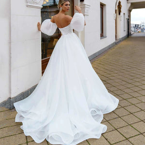 Modern Wedding Dress-Sweetheart A Line Wedding Dress-Puff Sleeves | Wedding Dresses