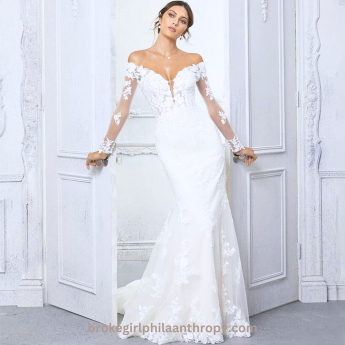 Off the Shoulder Wedding Dress-Long Sleeve Mermaid Bridal Gown                                                                                                                     -Off the Shoulder Mermaid Wedding Dress with Illusion Long Sleeves | Wedding Dresses