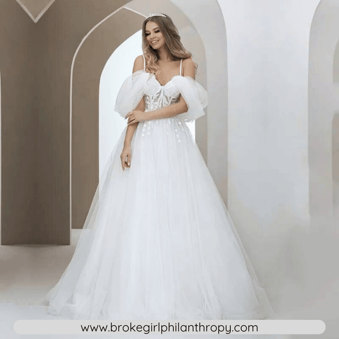 Princess Lace A Line Wedding Dress-Off Shoulder Broke Girl Philanthropy