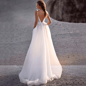 Romantic Elegant Flowers Pleats and Straps Wedding Dress Broke Girl Philanthropy