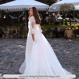 Beach Wedding Dress-Romantic Lace Puff Sleeve Bridal Gown