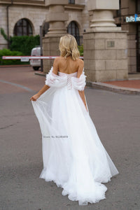 Off the Shoulder Wedding Dress-A Line V Neck Lace Bridal Gown | Wedding Dresses