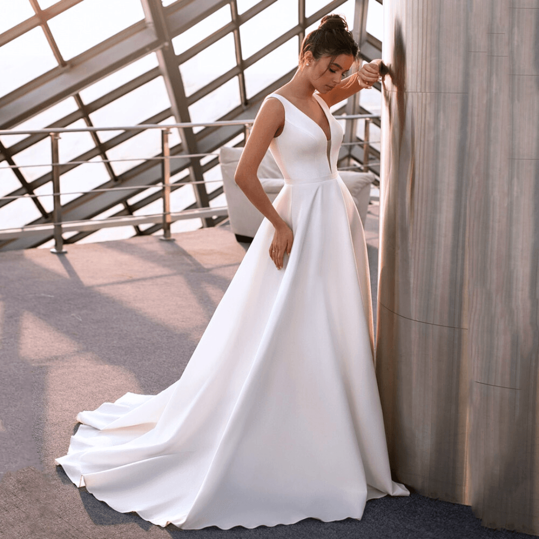 Satin Wedding Dress-A Line Criss-Cross Bridal Gown | Wedding Dresses