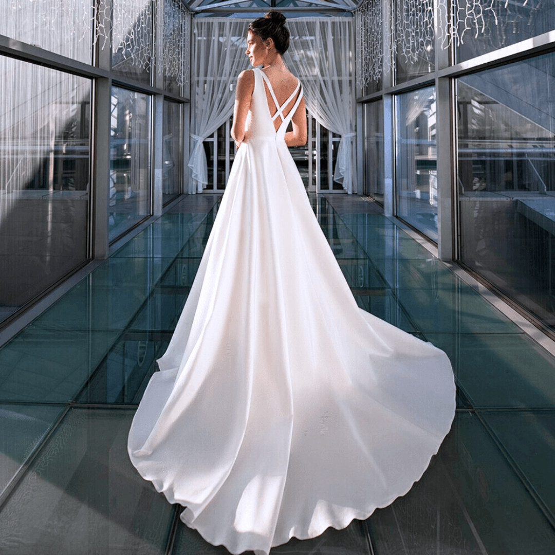 Satin Wedding Dress-A Line Criss-Cross Bridal Gown | Wedding Dresses