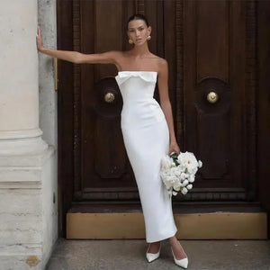 Short Wedding Dress-Simple Backless Ankle Length Bridal Dress