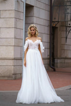 Load image into Gallery viewer, Off the Shoulder Wedding Dress-A Line V Neck Lace Bridal Gown
