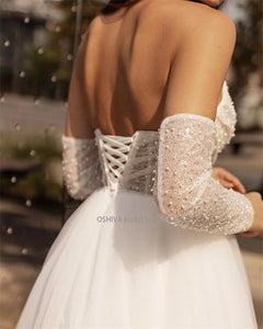 Luxury Wedding Dress- Detachable Sleeves Lace Bridal Gown