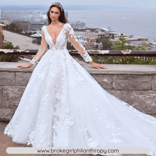 Load image into Gallery viewer, Backless Wedding Dress- Long Sleeve V Neck Wedding Dress | Wedding Dresses
