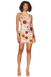 Womens Party Dress-Sexy Halter Mini Length 3D Floral Party Dress | Wedding & Bridal Party Dresses