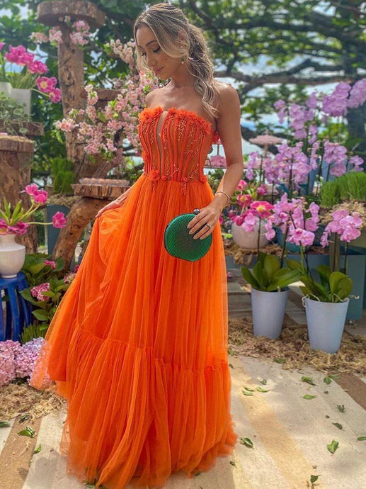 Womens Formal Dress-Sexy Strapless Orange Party Dress | Wedding & Bridal Party Dresses