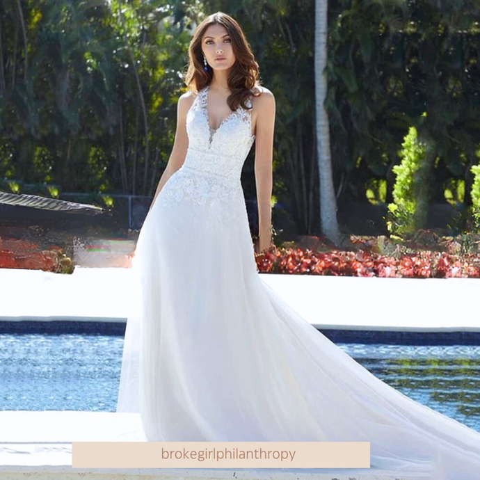 Sexy Wedding Dress | Halter Backless Tulle Lace Broke Girl Philanthropy
