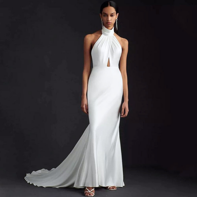 Sexy Wedding Dress- Simple Halter Neck Mermaid Bridal Dress Broke Girl Philanthropy