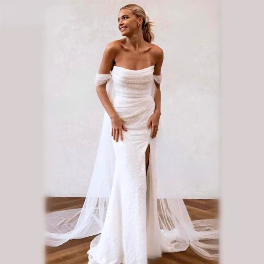 Sexy Mermaid Wedding Dress in Off Shoulder Design with Beading