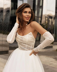 Lace Wedding Dress- Detachable Sleeves Lace Bridal Gown | Wedding Dresses