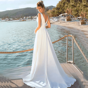 Simple Wedding Dress-A Line Backless Beach Wedding Dress | Wedding Dresses