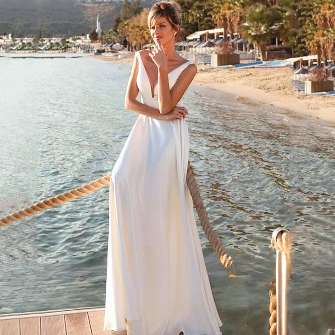 Simple Beach Wedding Dress | A Line Open Back Broke Girl Philanthropy