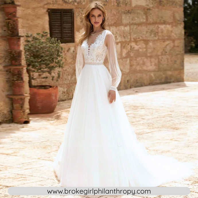 Bohemian Wedding Dress-Simple Lace Princess Bridal Gown | Wedding Dresses