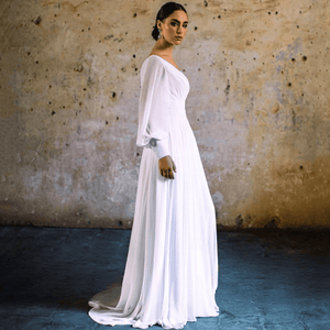 Simple Bohemian V-Neck Lantern Sleeve Wedding Dress Broke Girl Philanthropy