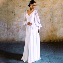 Load image into Gallery viewer, Simple Bohemian V-Neck Lantern Sleeve Wedding Dress Broke Girl Philanthropy
