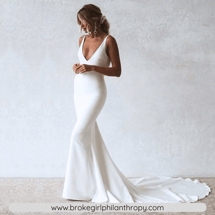 Simple Mermaid Beach Wedding Dress- Backless Broke Girl Philanthropy