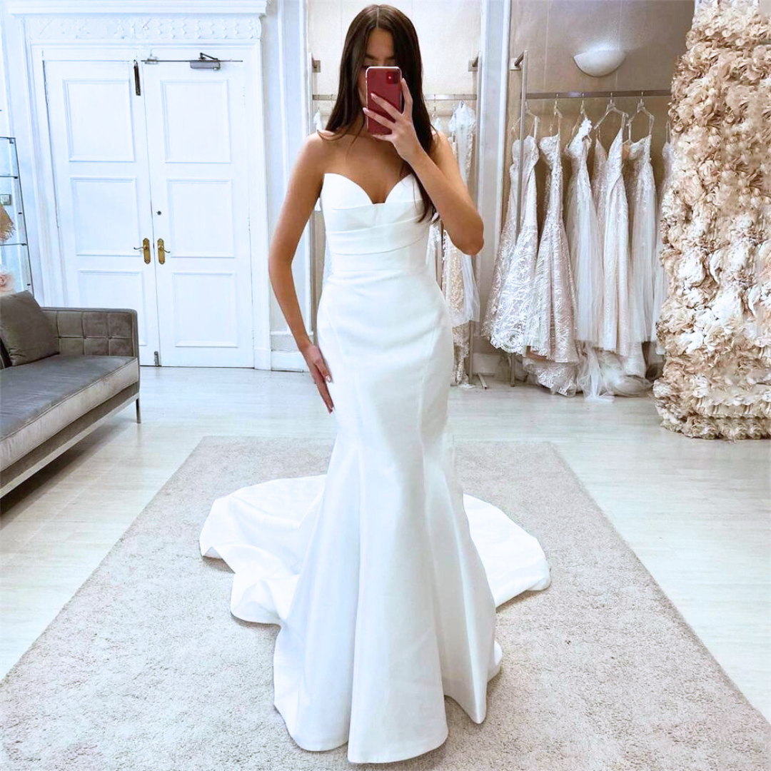 Simple Mermaid Wedding Dress-Satin Off the Shoulder Bridal Gown | Wedding Dresses