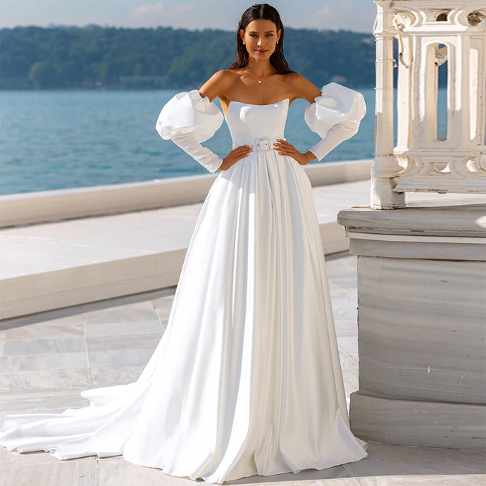 Simple Wedding Dress-Satin Strapless Wedding Dress | Wedding Dresses