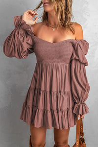 Womens Mini Dress-Smocked Off-Shoulder Tiered Mini Dress | Dress