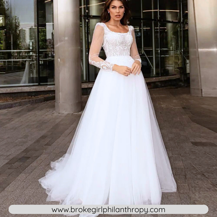 Lace Wedding Dress-A-Line Lace Wedding Dress-Long Sleeves | Wedding Dresses