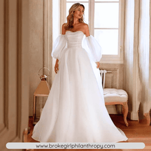 Load image into Gallery viewer, A Line Wedding Dress-Strapless Bridal Gown Detachable Puff Sleeves | Wedding Dresses
