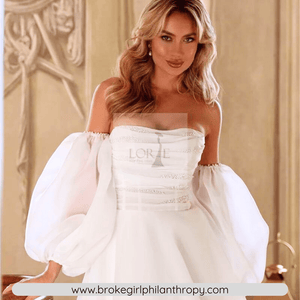 A Line Wedding Dress-Strapless Bridal Gown Detachable Puff Sleeves | Wedding Dresses