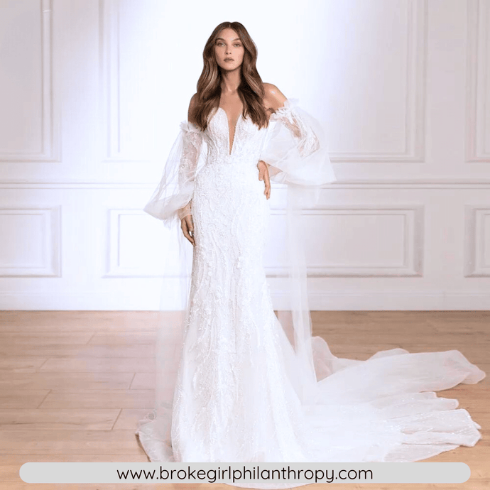 Mermaid Wedding Dress-Strapless Puff Sleeve Wedding Dress Detachable Train | Wedding Dresses