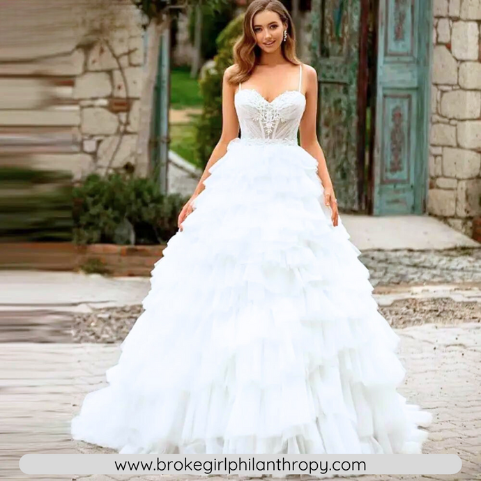 Sweetheart Backless Princess Wedding Dress-Tiered Ruffles Broke Girl Philanthropy