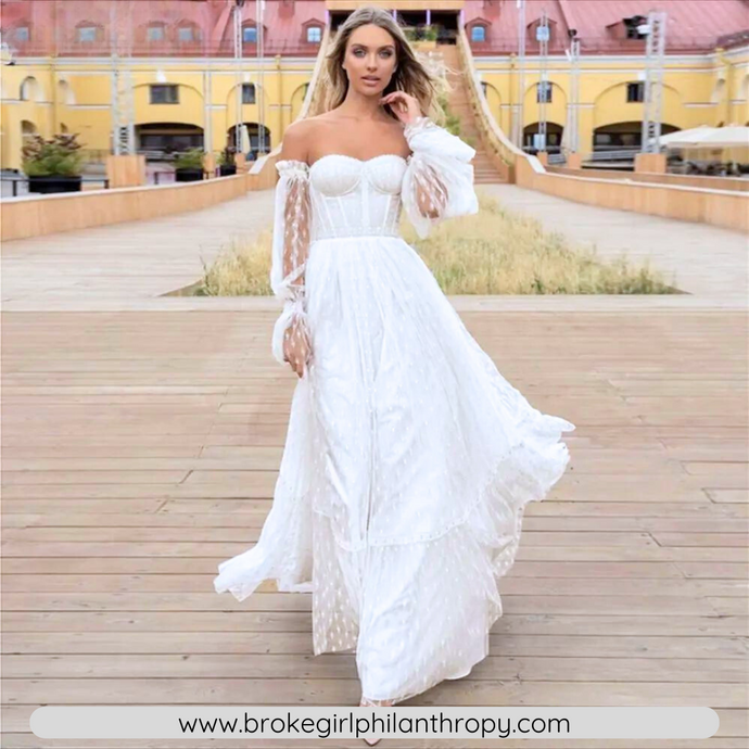 Beach Wedding Dress-Sweetheart Detachable Puff Sleeves | Wedding Dresses