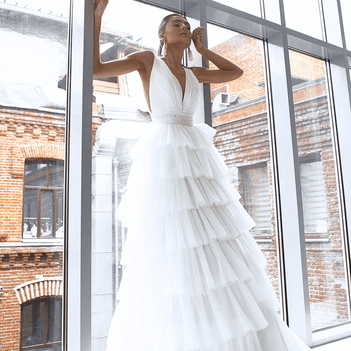 Tiered Ruffle Princess Wedding Dress-Beading Belted Broke Girl Philanthropy