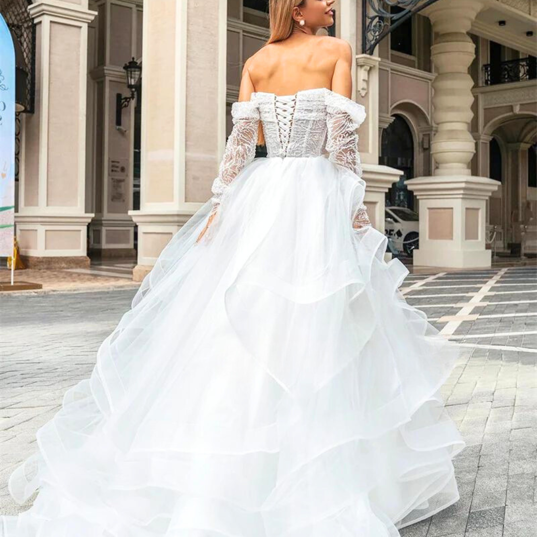 Sweetheart Puff Sleeve Wedding Dress in Off Shoulder Design