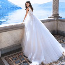 Load image into Gallery viewer, V Neck A Line Lace Wedding Dress-Court Train Broke Girl Philanthropy
