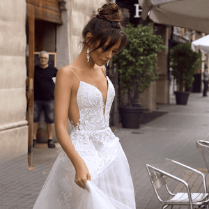 Backless Wedding Dress-V-Neck A Line Lace Wedding Dress | Wedding Dresses