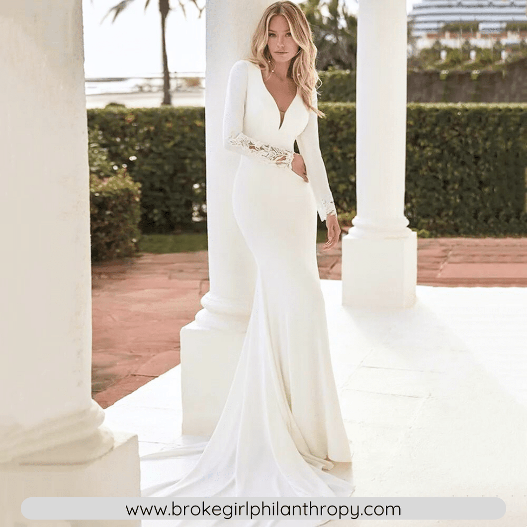 Mermaid Wedding Dress-Long Sleeve Backless V-Neck Wedding Dress | Wedding Dresses