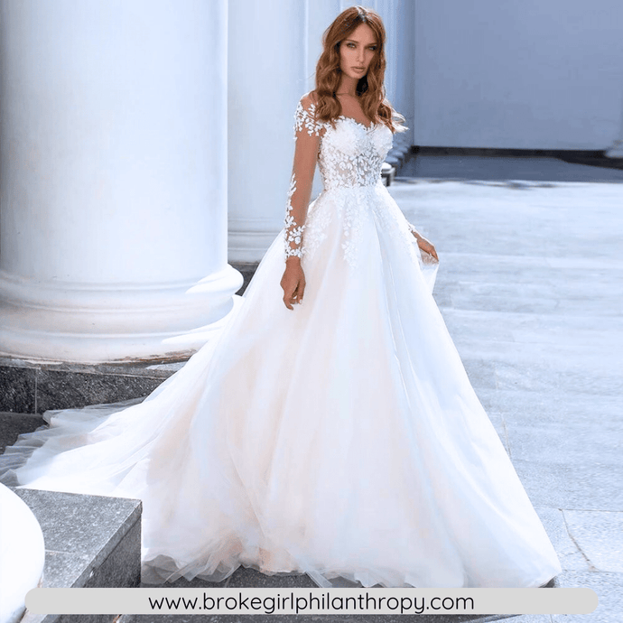Vintage Lace Long Sleeve Princess Wedding Dress Broke Girl Philanthropy