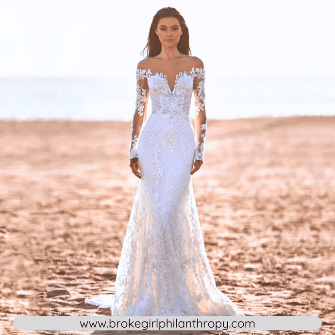 Vintage Lace Mermaid Beach Wedding Dress Broke Girl Philanthropy