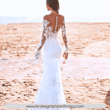 Load image into Gallery viewer, Vintage Lace Mermaid Beach Wedding Dress Broke Girl Philanthropy
