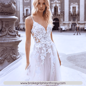Beach Wedding Dress-Vintage Lace V Neck Beach Wedding Dress | Wedding Dresses