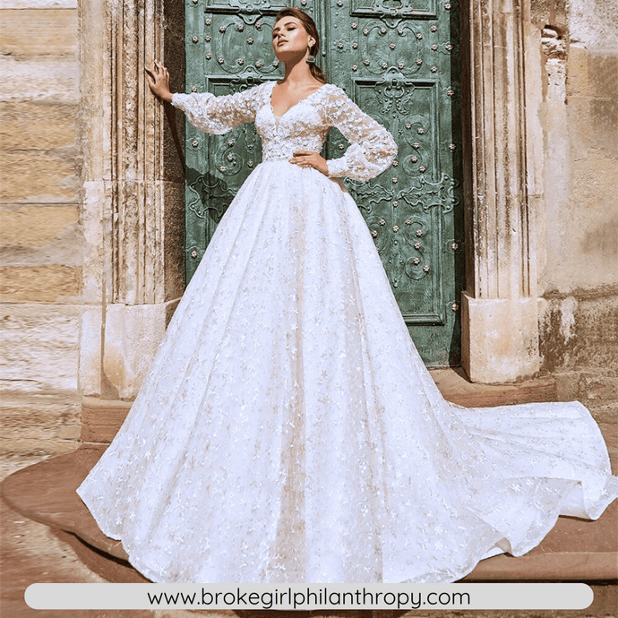 Vintage Luxury V Neck A Line Lace Wedding Dress Broke Girl Philanthropy