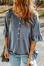 Load image into Gallery viewer, T Shirt | Gray Ruffled Half Sleeve Buttoned Loose
